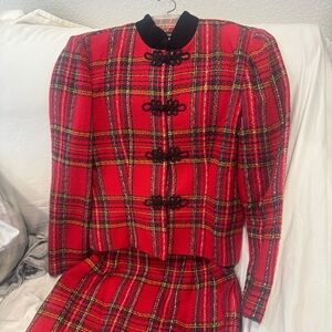 Elegant Red Plaid Long Sleeve Dress